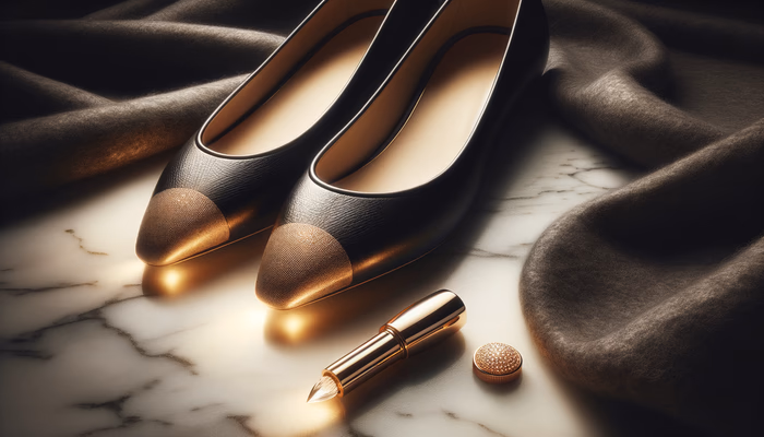 Балетки с золотым носком: изящность с блеском.